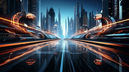 Obraz premium Futuristic cyberpunk cityscape at night