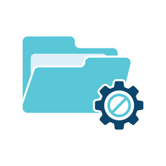 Project Management icon, data management, folder, project goals, task management icon with not allowed sign. Project Management icon and block, forbidden, prohibit symbol. Vector