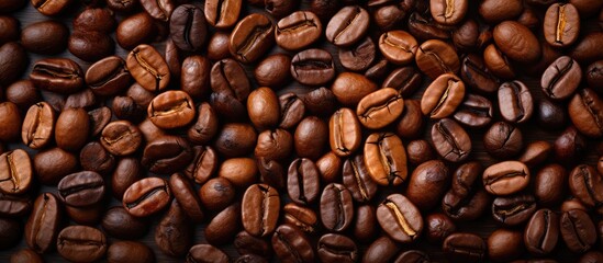 Naklejka premium Overhead view of coffee beans being roasted