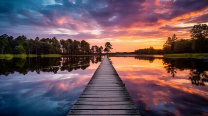 A Serene Sunrise Over a Lush Lake