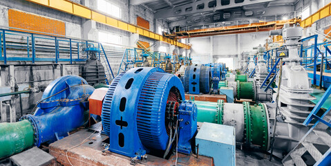 Industrial background pumping power station with electric generators and vacuum circulation pump
