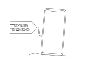 A discount sale of mobile phones. Cyber Monday one-line drawing