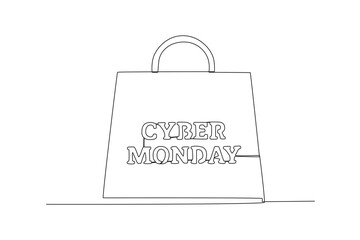 A Cyber Monday discount bag. Cyber Monday one-line drawing