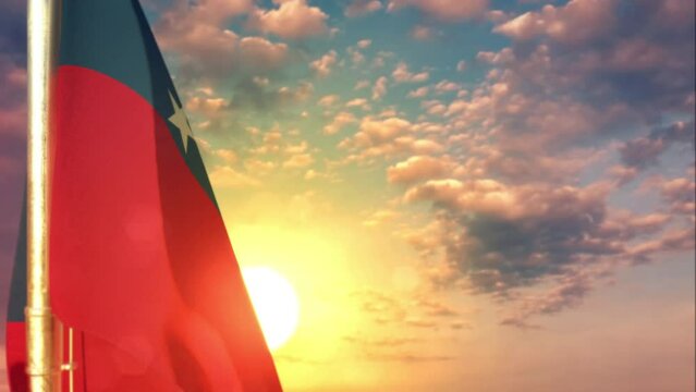 Samoa waving flag on beautiful sundown background