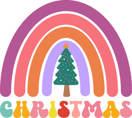 colorful christmas tree with rainbow