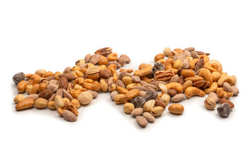 A group of almonds, pistachios, walnuts, macadamia, cashews.