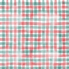 Red Green Gingham Check Hand Drawn Background