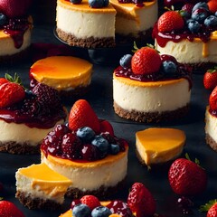Cheesecake with berries. Generative AI.