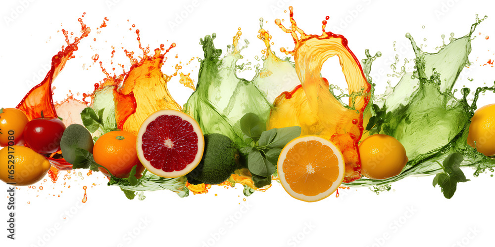 Wall mural mixed fruit juice splashing on transparent background png for advertising use. - Wall murals