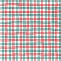 Red Green Gingham Check Hand Drawn Background Pattern