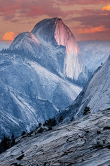 Pastel Sunset over Half Dome via Olmsted Point. Yosemite National Park, California, USA