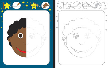 Preschool worksheet - finish the illustration of a boy