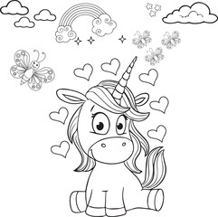 Free vector cute coloring book with unicorn -unicorn love coloring pages
