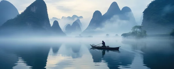 Cercles muraux Guilin Landscape of Guilin, Li River and Karst mountains, China. Generative ai