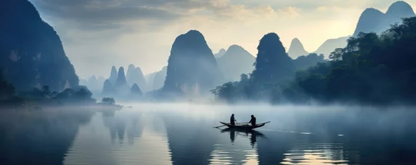 Deurstickers Guilin Landscape of Guilin, Li River and Karst mountains, China. Generative ai