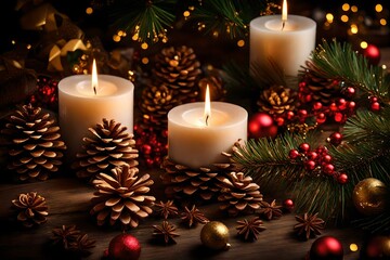 Obraz na płótnie Canvas christmas decoration with candle 4k HD quality photo. 