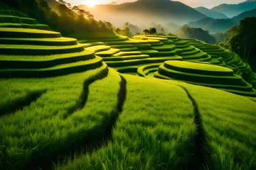 Poster rice terraces in island 4k HD quality photo.  © AI artistic beauty