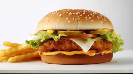 Hyper realistic chicken burger with inside only one.Generative AI