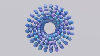 Circle shape with blue, purple balls. Abstract illustration, 3d render.
