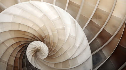 Abstract Nautilus Shell Fractal Wallpaper in Neutral Tones of Grey, Cream, and Tan - Generative AI
