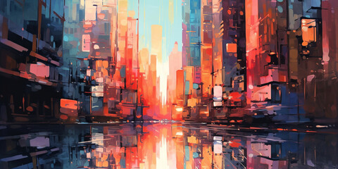 abstract art of cityscape,illustration painting