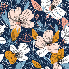 Seamless geometric floral pattern with flowers. Design for fashion, fabric, textile, wallpaper, cover, web, wrapping and all prints