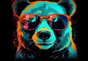 Colorful painting of bear. Digital art of multicolored grizzly on white background with paint splashes. Full muzzle view. Graffiti style. Printable design for t-shirts, mugs, cases, bags, pillows etc. - obrazy, fototapety, plakaty
