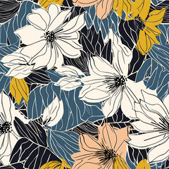 Seamless geometric floral pattern with flowers. Design for fashion, fabric, textile, wallpaper, cover, web, wrapping and all prints