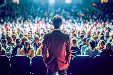A man standing in front of a crowd of people - obrazy, fototapety, plakaty