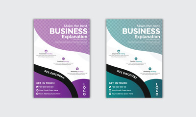 Corporate modern business flyer template design set, minimal business flyer template or catching flyer design, flyer in A4 with business proposal, modern with Purple and Green flyer