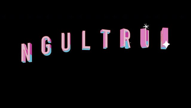 Bright letters jump merrily in the inscription NGULTRUM Currency name. Retro. Alpha channel black. Looped from frame 120 to 240, Alpha BW at the end