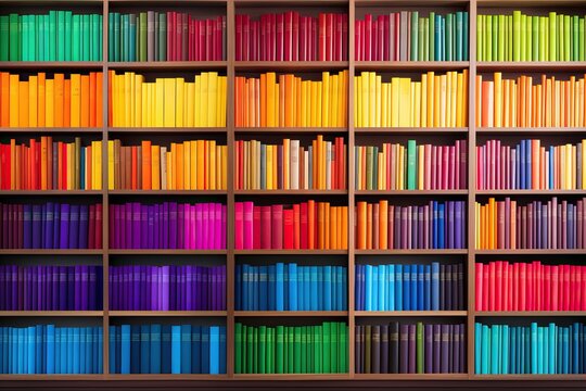 Multi-Colored Books in Rack Shelves Display