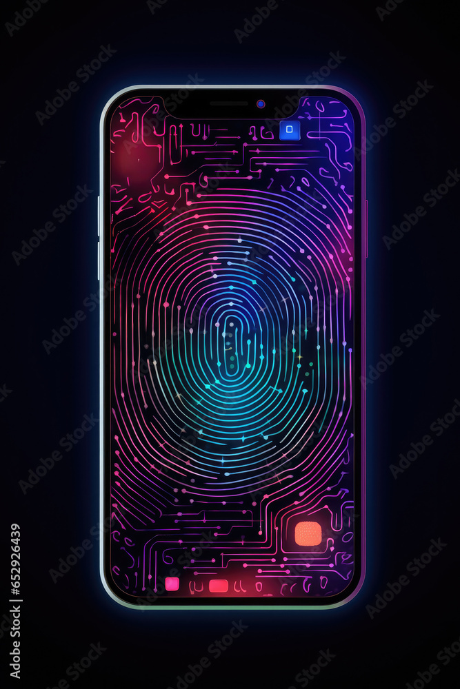 Poster Mobile phone and fingerprint on the screen