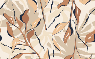 Modern botanical seamless pattern in beige colours