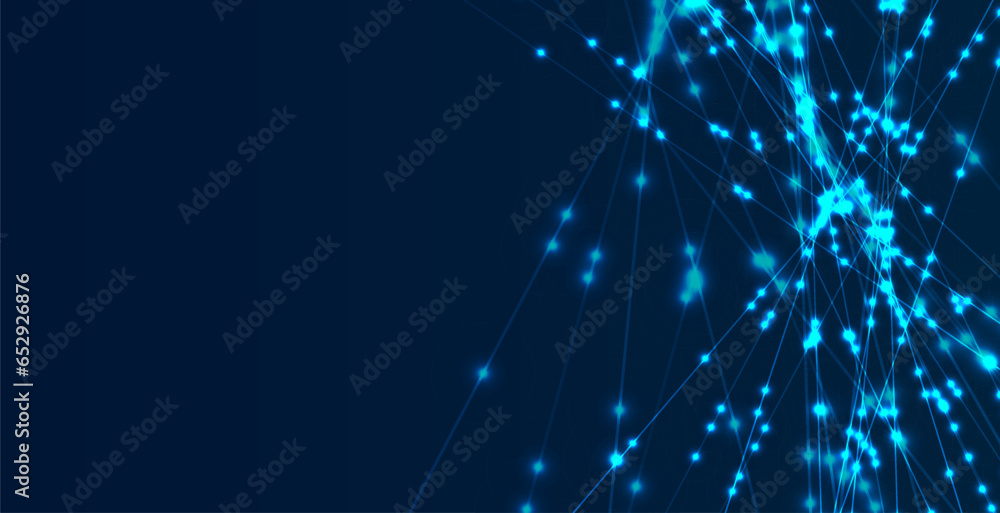 Poster abstract technology background with lines and glowing dots