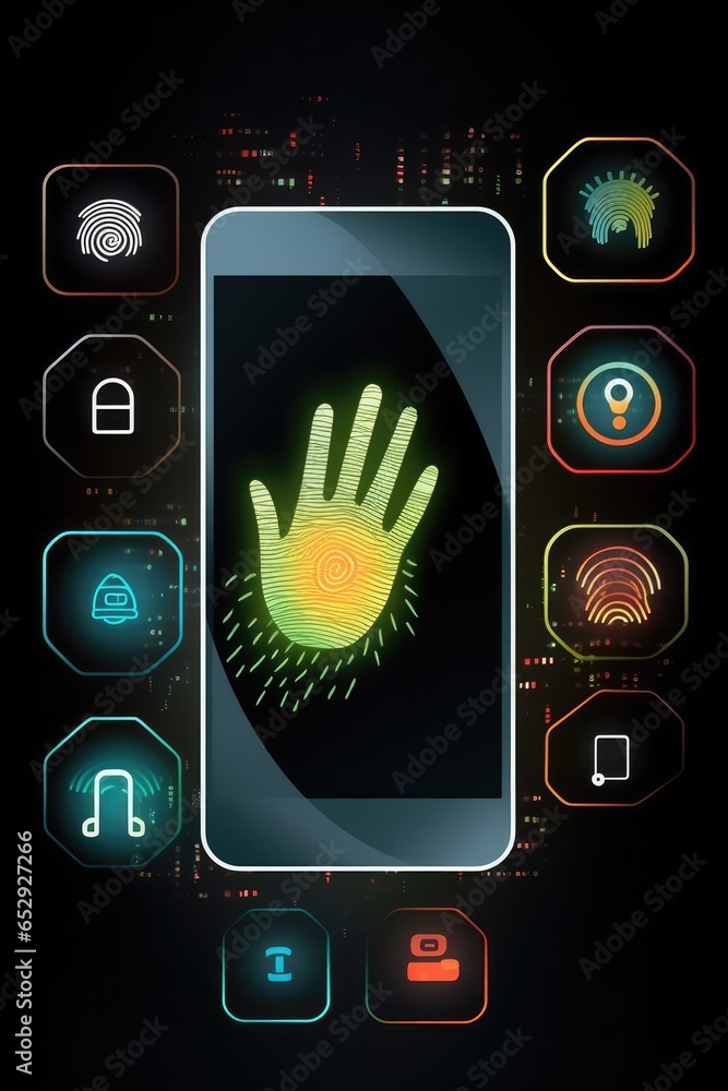 Poster Mobile phone and fingerprint on the screen