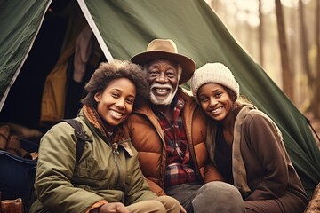 Glamping and camping with grandparents - obrazy, fototapety, plakaty