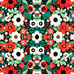 Seamless pattern with red and white poppies. Vector illustration