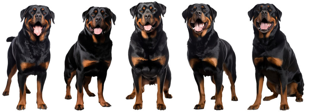 Smiling adult rottweiler dog, pedigree dog breed isolated on transparent background generative ai