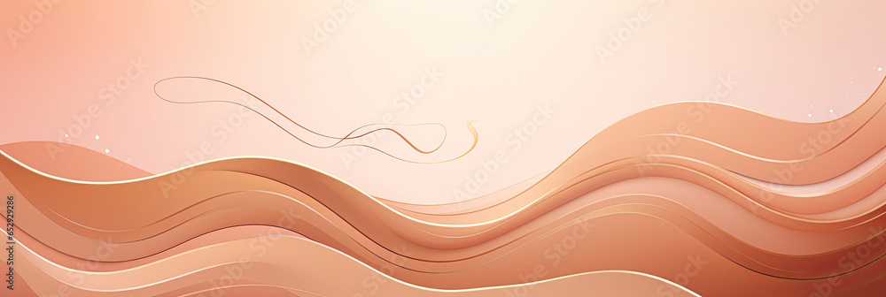 Wall mural Beauty makeup banner template. Cosmetic products on wavy backgrounds in nude skin tone colors. Advertising poster design for beauty store