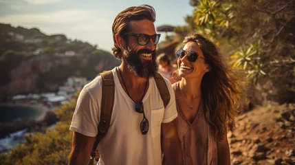  Happy couple in eyewear enjoys leisure time in the sun. © ckybe