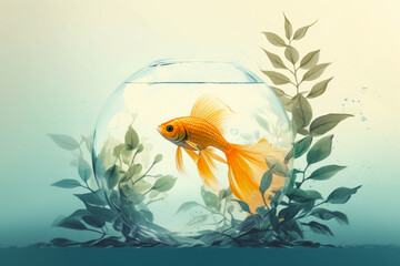Ilustración de pez dorado en una pecera.