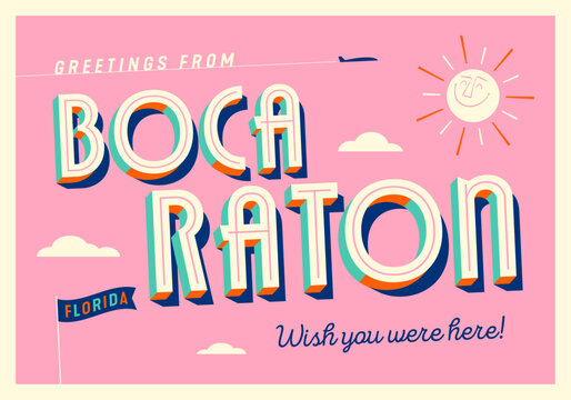 Greetings from Boca Raton, Florida, USA - Wish you were here! - Touristic Postcard. Vector Illustration.