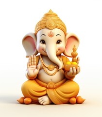 Adorable 3D Ganesha A Cute Illustration on White