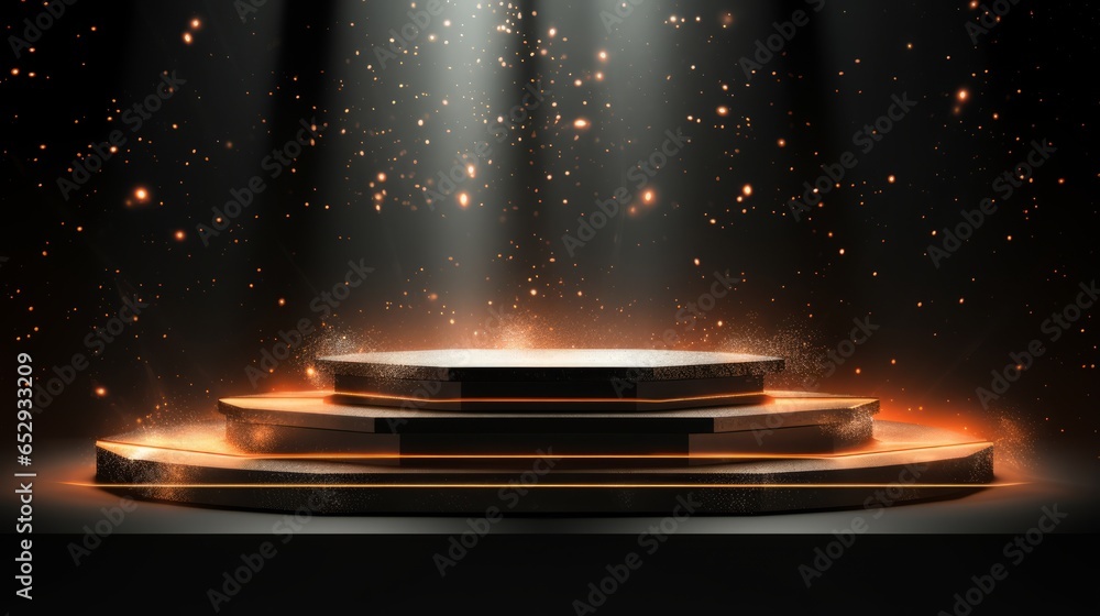 Poster floating podium with particle effects
