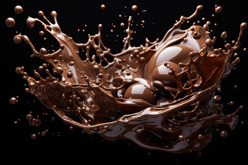 Splashes of liquid chocolate on a dark background