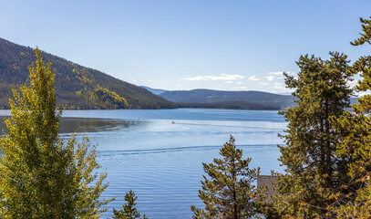 Colorado landscape - Shadow Mountain Lake view with the Rocky Mountains in the background. Part of Arapaho National Recreation Area