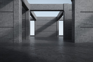 Empty concrete floor with building. 3d rendering of abstract architecture background.
