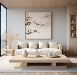 contemporary living room with neutral white decors
