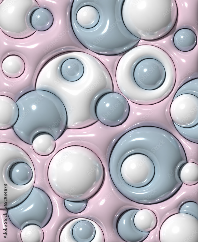 Poster background with circles, inflated shapes. 3d rendering illustration